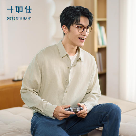 【春夏新品】十如仕男女可穿宽松100%亚麻休闲长袖衬衫外套CS10-02 商品图2