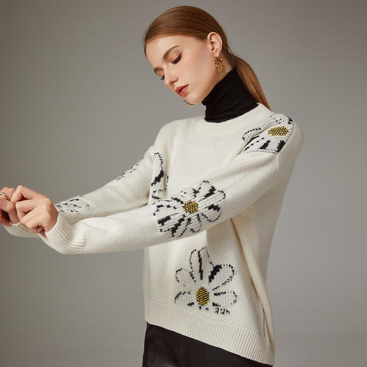 KINGDEER/KD秋冬经典百搭长袖圆领羊绒衫L804037温婉奶油款鹿王 商品图4