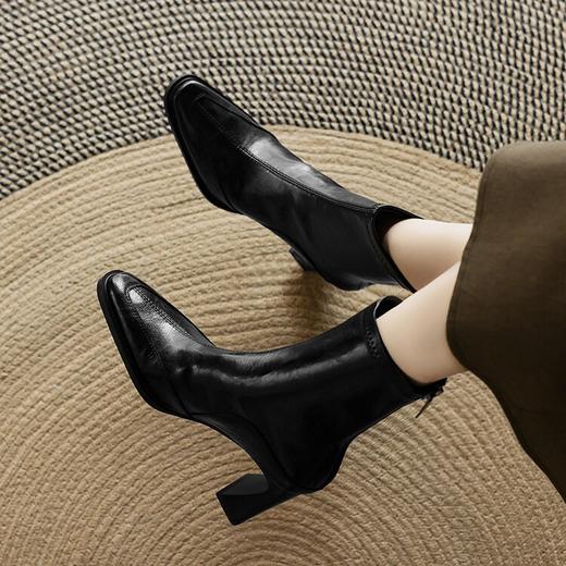 【预售5天】羊皮瘦瘦靴真皮法式复古高跟后拉链马丁靴ZYX&233 商品图0