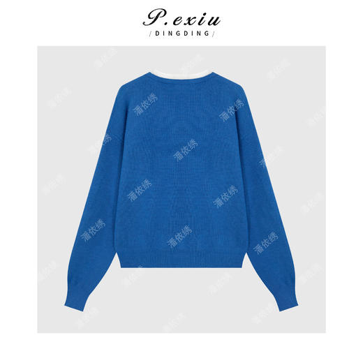 PanYiXiu/潘依绣松弛感针梭织拼接减龄宽松V领长袖针织上衣ZZ1118 商品图1