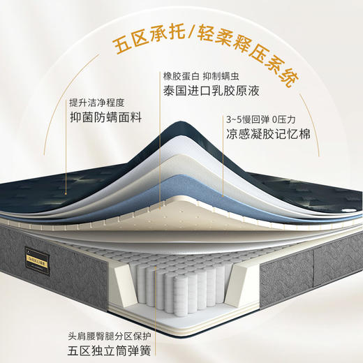 慕思净芯黑金升级款乳胶床垫慕斯五区独袋弹簧床垫1.8*2米软硬适中 商品图7