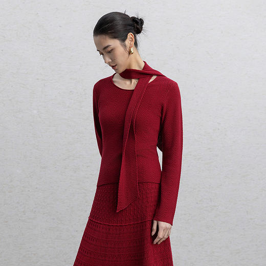 【林栖设计小店】红颜新禧|复古优雅多色飘带修身显瘦2026春新款毛织上衣G1961385 商品图4