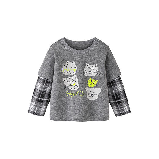 迷你巴拉男童宝宝假两件长袖T恤2026春新款软糯百搭舒适弹力上衣 商品图4