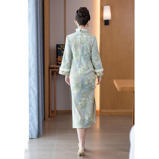 新中式复古冬季长袖加绒加厚提花修身显瘦高级感气质旗袍DXJ 商品图4