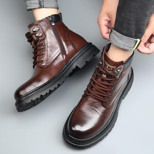 马丁靴男士潮款冬季外穿头层牛皮工装靴男式防滑厚底加绒保暖男鞋 商品图0