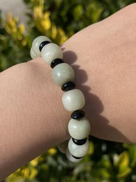 和田且末蓝白玉鼓珠手链，顺丰包邮