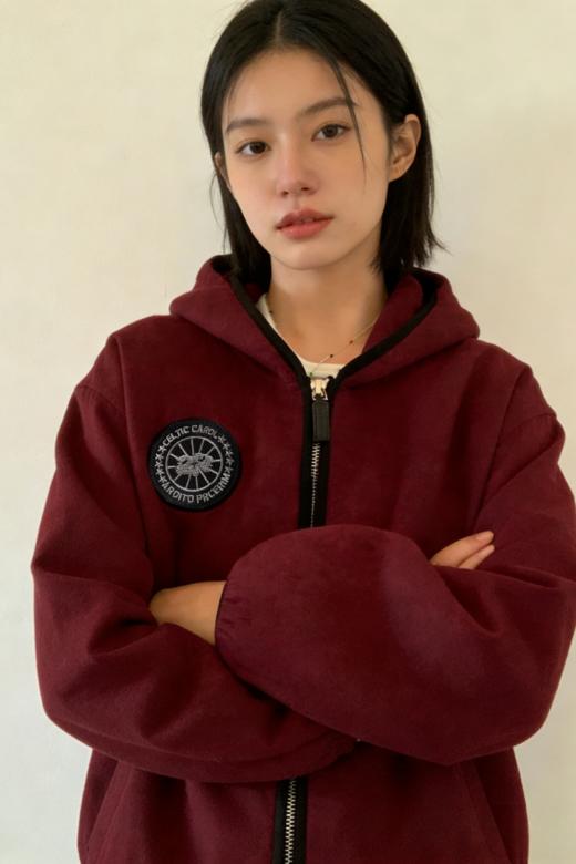 大鹅同款安可拉红毛呢混纺休闲阔型拉链外套 商品图4