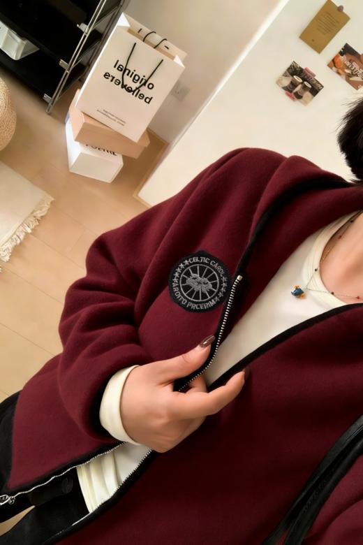 大鹅同款安可拉红毛呢混纺休闲阔型拉链外套 商品图8