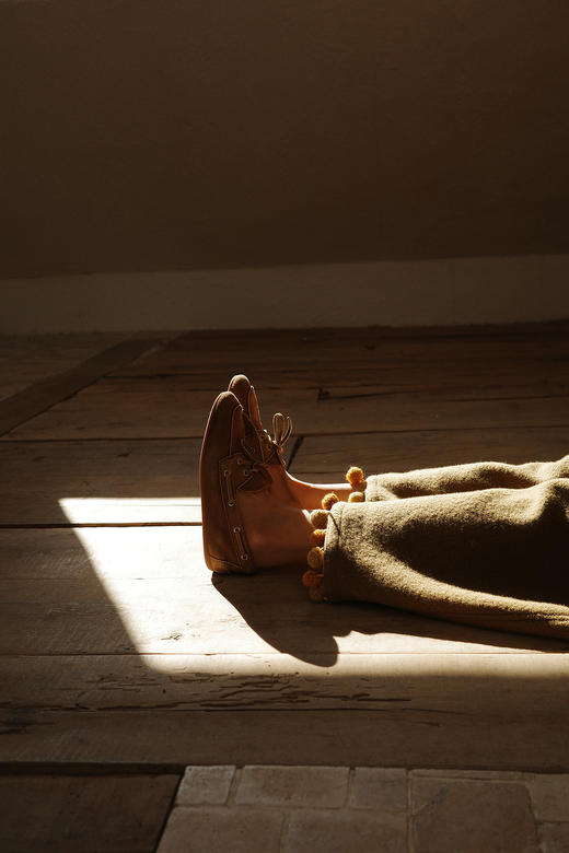 大地+苔藓绿色调手工撞色手工小毛球长裤 - 100%超细美丽诺强缩工艺羊毛 商品图4