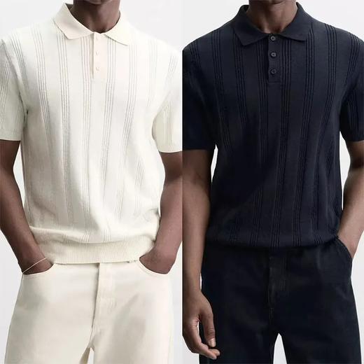 【gqwm-410】男子新款简约翻领商务休闲通勤镂空针织短袖T恤！！ 商品图0