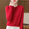 丁摩羊毛混纺秋冬新款女装圆领小麻花拼色时尚保暖短款针织开衫外套5ZF-551 商品缩略图0
