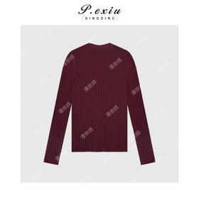 04-2潘依绣丁丁宠粉复古慵懒感V领针织排扣开衫 Q34044