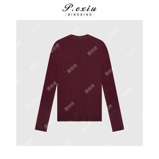 04-2潘依绣丁丁宠粉复古慵懒感V领针织排扣开衫 Q34044 商品图0