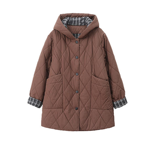 丁摩 菱格加厚棉服女中长款新款时尚宽松夹棉保暖棉袄外套5ZF-2819 商品图4