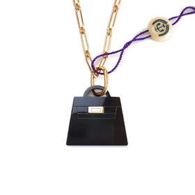 【95新】Hermes爱马仕H057030FD00黑色水牛角Amulette kelly长项链毛衣链 链长约85cm，吊坠约高35.4*宽35.8mm女士311225AK72