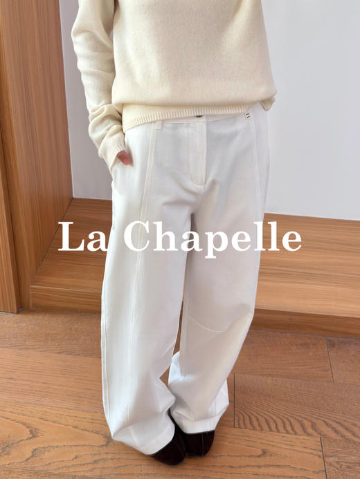 专柜实拍【透气亚麻】拉夏贝尔/La Chapelle垂感舒适通勤西装裤2026新款高腰显瘦直筒阔腿裤 商品图3