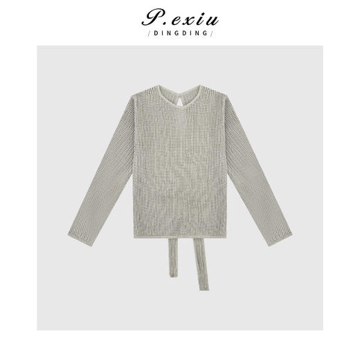 04-1潘依绣丁丁宠粉设计感镂空后背绑带针织衫 Q98614 商品图0