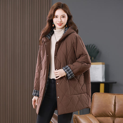 丁摩 菱格加厚棉服女中长款新款时尚宽松夹棉保暖棉袄外套5ZF-2819 商品图1
