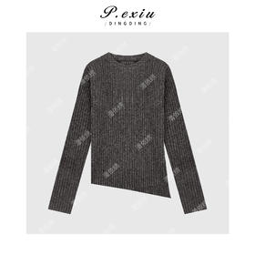 04-2潘依绣丁丁宠粉法式不规则侧开叉圆领气质针织毛衣Q16583