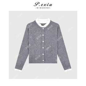 04-2潘依绣丁丁宠粉立体花边圆领蕾丝设计长袖针织开衫Q75554