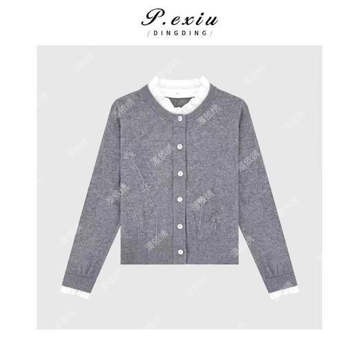 04-2潘依绣丁丁宠粉立体花边圆领蕾丝设计长袖针织开衫Q75554 商品图0