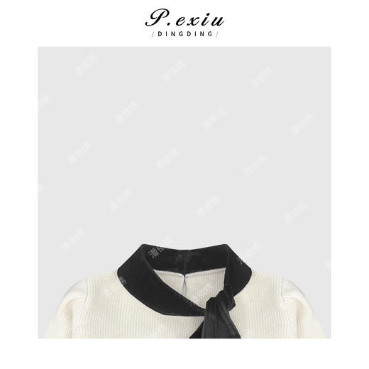 04-2潘依绣丁丁宠粉法式优雅撞色丝绒领针织上衣Q2954 商品图2