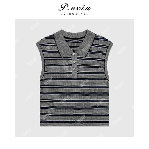 04-2潘依绣丁丁宠粉条纹polo领针织背心Q18332 商品图0