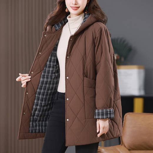 丁摩 菱格加厚棉服女中长款新款时尚宽松夹棉保暖棉袄外套5ZF-2819 商品图0