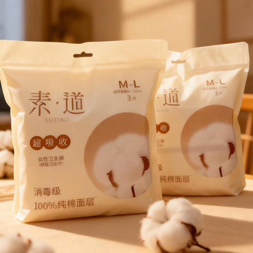 素道纯棉安睡裤 M-L适用臀围80-105cm 3片/包 高腰 商品图1