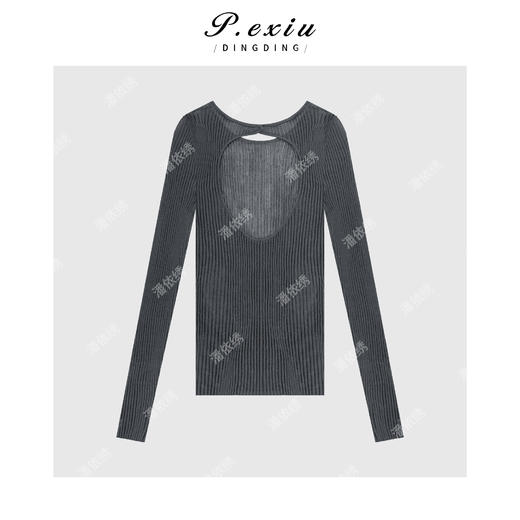 04-2潘依绣丁丁宠粉设计感修身露背长袖针织上衣Q11134 商品图1