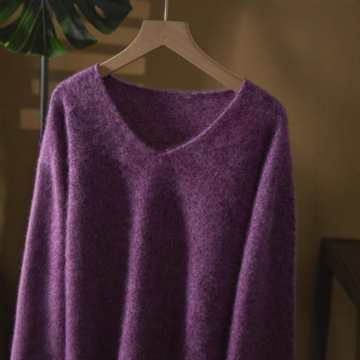 丁摩 山羊绒绵羊毛毛衣275克定染花纱圆领V领无缝针织衫加厚拉绒衫冬 商品图3