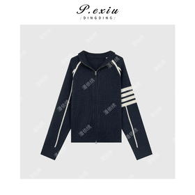 04-2潘依绣丁丁宠粉韩系慵懒撞色立领针织开衫Q2843