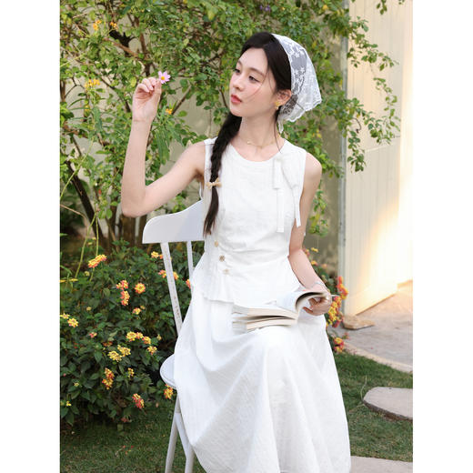 鹿向南「春序织梦」假两件米白色连衣裙女春高级好看无袖长款裙子 商品图4