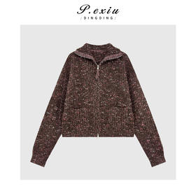 A008潘依绣丁丁宠粉100%羊毛复古花纱加厚立领长袖拉链针织开衫Q95841