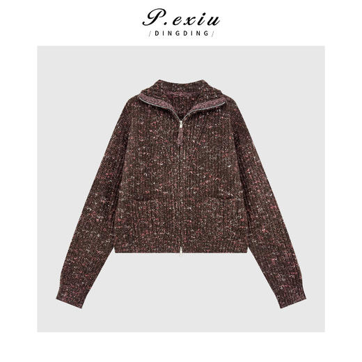 A008潘依绣丁丁宠粉100%羊毛复古花纱加厚立领长袖拉链针织开衫Q95841 商品图0