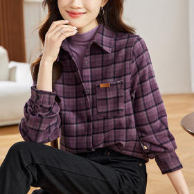 丁摩 毛呢加厚格子衬衫女秋装新款韩系复古宽松休闲衬衣女5ZF-410962