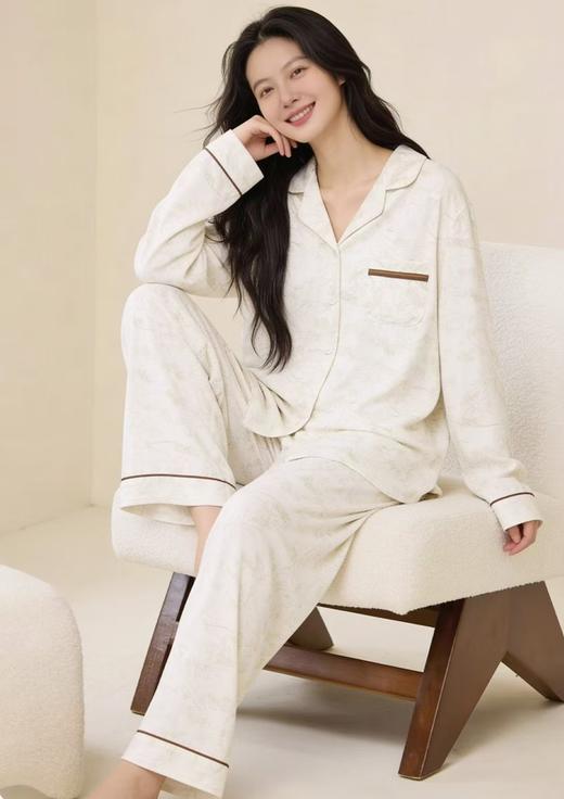 TZ竹纤维女士印花翻领分体家居套2399 商品图0