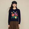 丁摩 100%羊毛重工立体刺绣牡丹花针织衫圆领长袖套头毛衣秋冬5ZF-17042 商品缩略图0