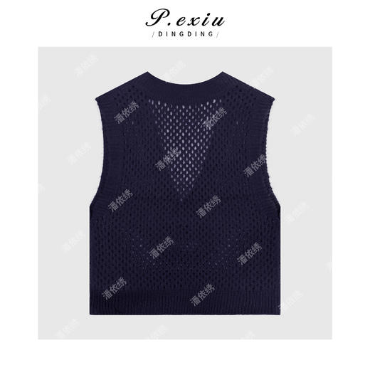 A008潘依绣丁丁宠粉马海毛-羊毛时髦镂空勾花V领针织背心 Q22585 商品图1