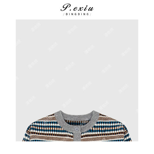 04-2潘依绣丁丁宠粉法式风条纹撞色排扣圆领针织 Q45051 商品图2