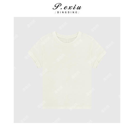 04-3潘依绣丁丁宠粉韩系正肩圆领针织T恤Q9073 商品图0