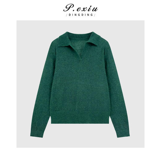 A008潘依绣丁丁宠粉马海毛羊毛法式简约慵懒风休闲POLO领针织上衣Q45628 商品图0