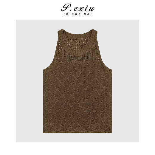 04-3潘依绣丁丁宠粉纯亚麻度假挂脖针织背心Q93001 商品图0