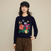 丁摩 100%羊毛重工立体刺绣牡丹花针织衫圆领长袖套头毛衣秋冬5ZF-17042 商品缩略图1