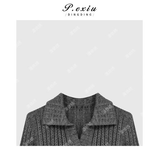 04-6潘依绣丁丁宠粉慵懒风小V领坑条翻领针织衫 Q56061 商品图2