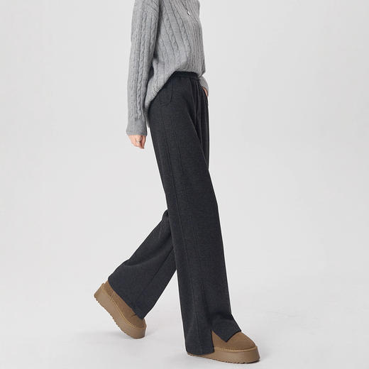 醋酸羊毛阔腿裤 秋冬季2025新款加绒直筒窄版垂感人字纹毛呢裤 商品图1