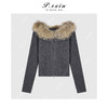 A008潘依绣丁丁宠粉羊毛复古慵懒风狐狸毛连帽双拉链长袖针织开衫Q55914 商品缩略图0