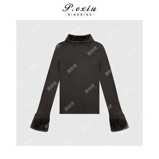 04-3潘依绣丁丁宠粉极简拼接丝绒假两件针织上衣Q4259 商品图1