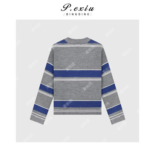 A008潘依绣丁丁宠粉羊毛撞色条纹设计感V领套头长袖针织毛衣 L2570 商品图1