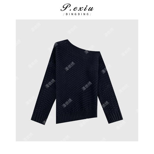 04-6潘依绣丁丁宠粉设计感斜肩不规则下摆针织毛衣 Q56072 商品图0